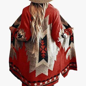 Western-inspired cardigan sweater coat, women's medium